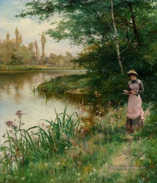 Une promenade près de la rivière Alfred Glendening JR paysage Peinture à l'huile